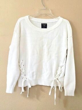 Abercrombie & Fitch Womens White Lace Up Side Sweater - Size Large